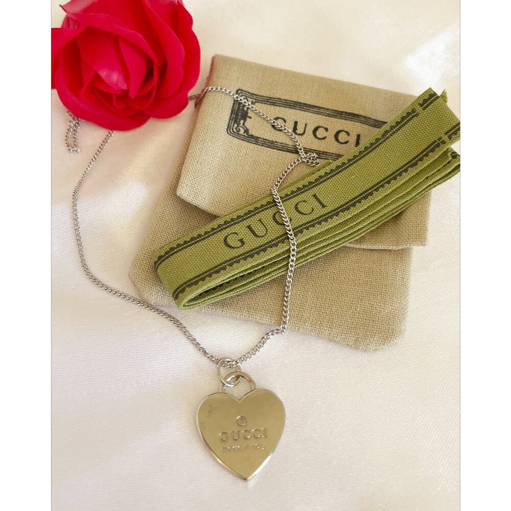 GUCCI Trademark Heart Charm Zipper Pull Pendant Necklace Sterling Silver - Picture 10 of 11